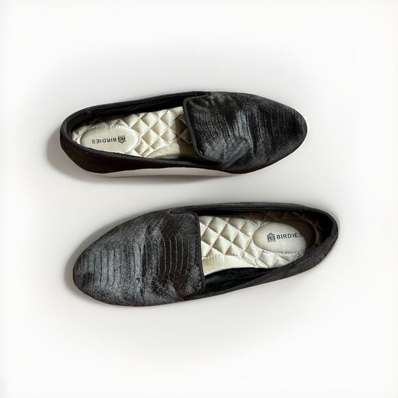 BIRDIES Women's Velvet Loafer Flats The Starling Charcoal Python US 7.5 Slip On - Picture 2 of 7